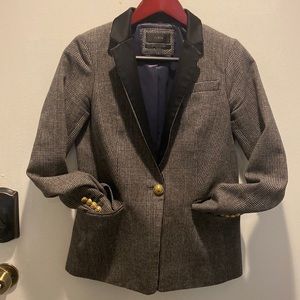 J. Crew Regent Schoolboy Wool Houndstooth Blazer w/ Satin Collar Detail US Sz 4
